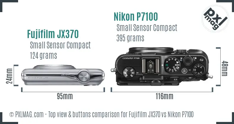 Fujifilm JX370 vs Nikon P7100 top view buttons comparison