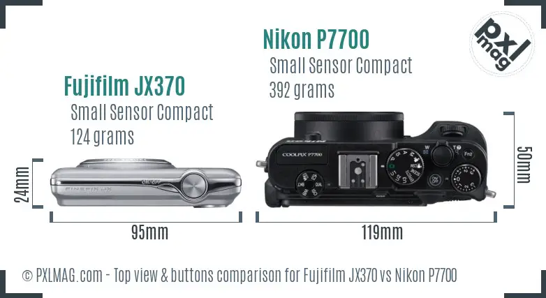 Fujifilm JX370 vs Nikon P7700 top view buttons comparison