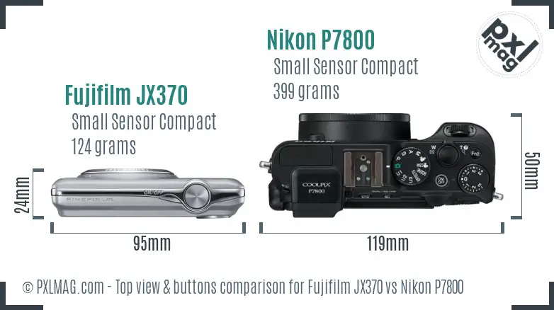 Fujifilm JX370 vs Nikon P7800 top view buttons comparison