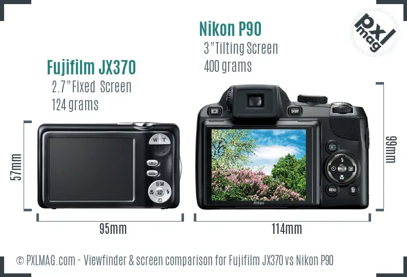 Fujifilm JX370 vs Nikon P90 Screen and Viewfinder comparison
