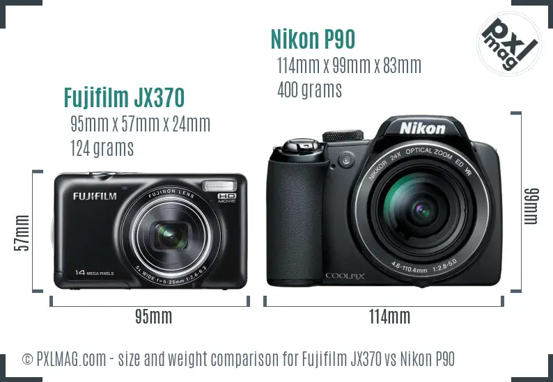 Fujifilm JX370 vs Nikon P90 size comparison