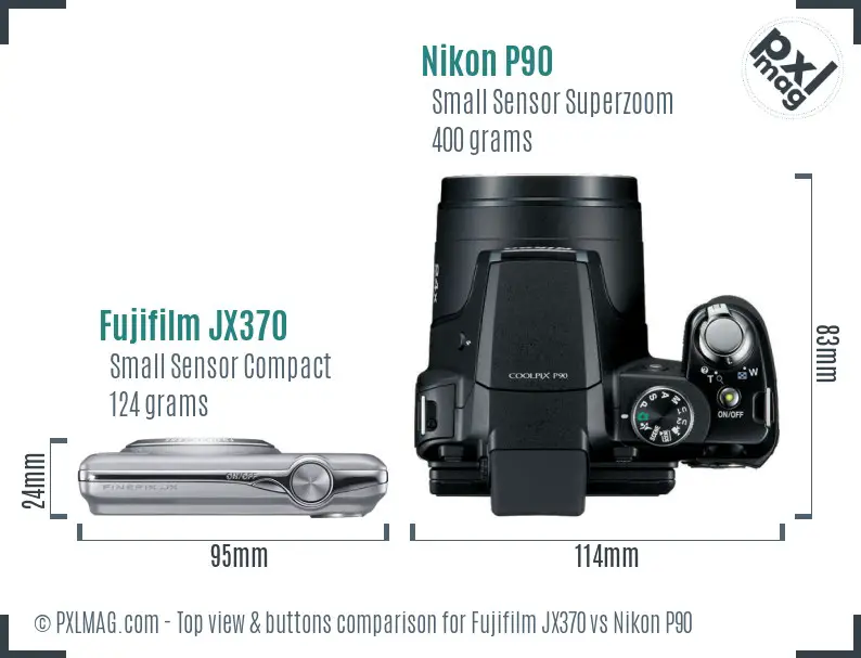 Fujifilm JX370 vs Nikon P90 top view buttons comparison