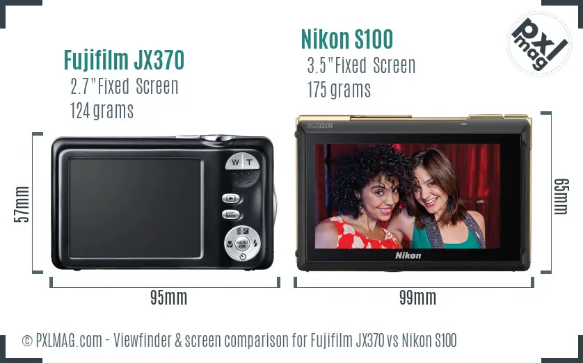 Fujifilm JX370 vs Nikon S100 Screen and Viewfinder comparison