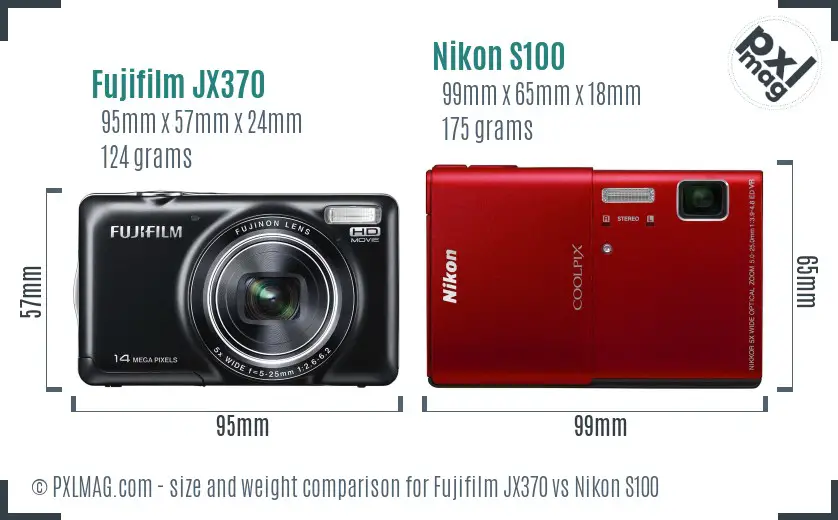 Fujifilm JX370 vs Nikon S100 size comparison