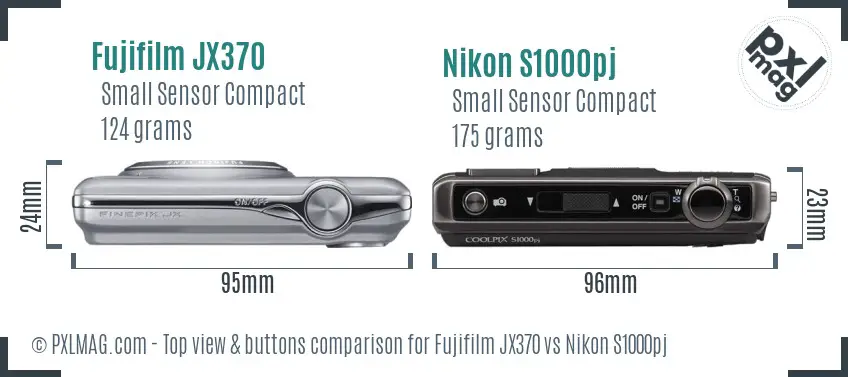 Fujifilm JX370 vs Nikon S1000pj top view buttons comparison Fujifilm JX370 vs Nikon S1000pj top view buttons comparison