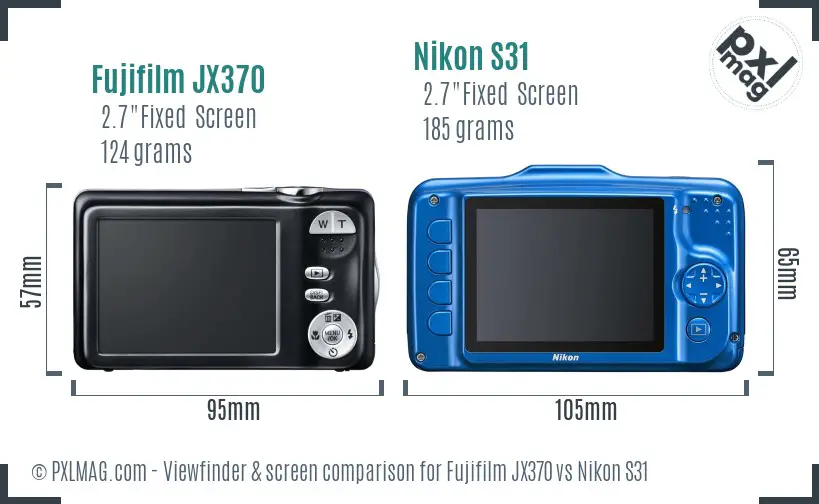 Fujifilm JX370 vs Nikon S31 Screen and Viewfinder comparison
