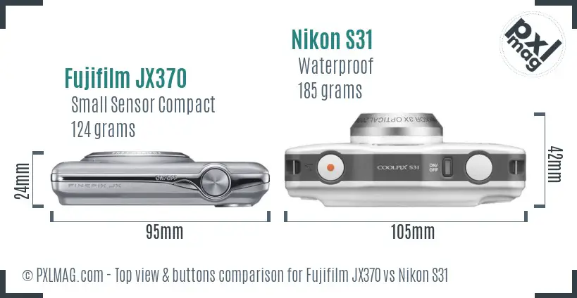 Fujifilm JX370 vs Nikon S31 top view buttons comparison