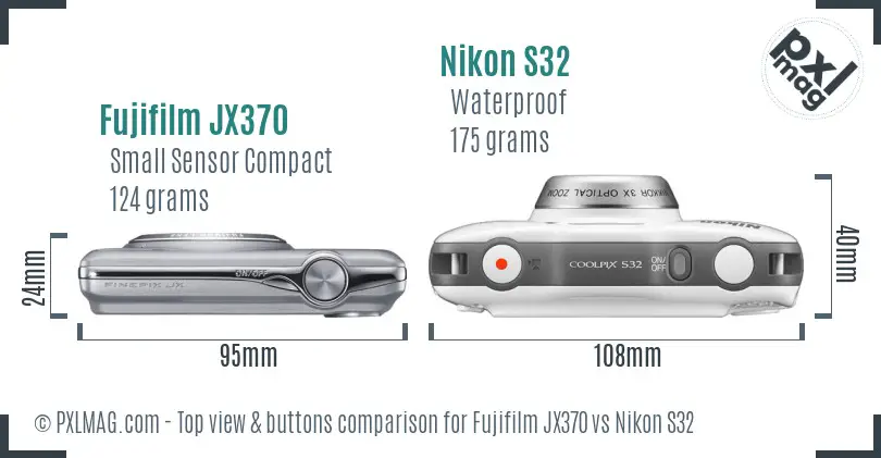 Fujifilm JX370 vs Nikon S32 top view buttons comparison
