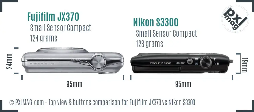 Fujifilm JX370 vs Nikon S3300 top view buttons comparison Fujifilm JX370 vs Nikon S3300 top view buttons comparison