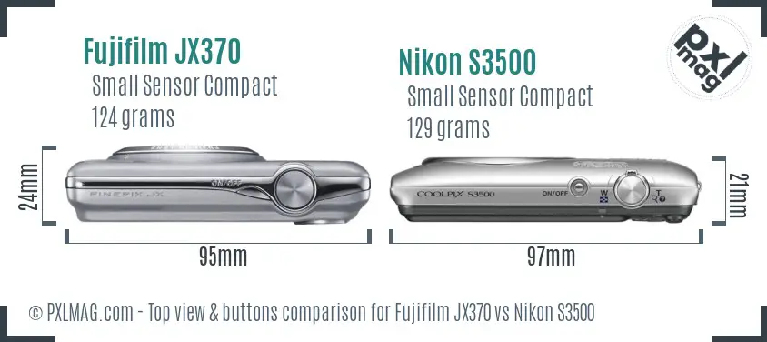 Fujifilm JX370 vs Nikon S3500 top view buttons comparison Fujifilm JX370 vs Nikon S3500 top view buttons comparison