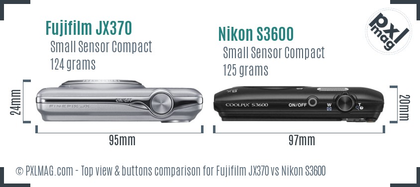 Fujifilm JX370 vs Nikon S3600 top view buttons comparison