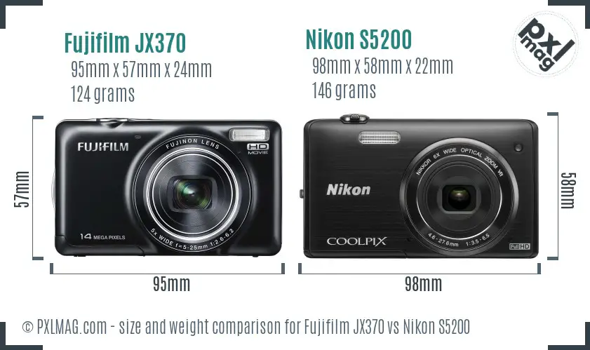 Fujifilm JX370 vs Nikon S5200 size comparison