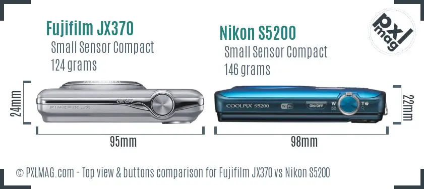 Fujifilm JX370 vs Nikon S5200 top view buttons comparison