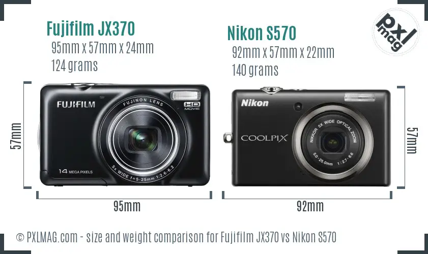 Fujifilm JX370 vs Nikon S570 size comparison Fujifilm JX370 vs Nikon S570 size comparison