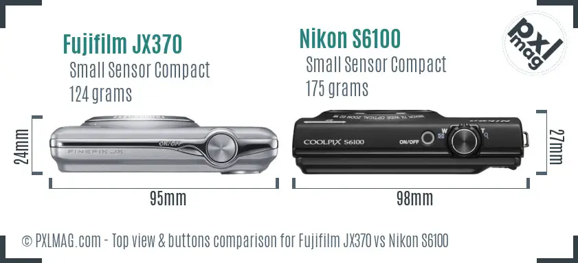 Fujifilm JX370 vs Nikon S6100 top view buttons comparison Fujifilm JX370 vs Nikon S6100 top view buttons comparison