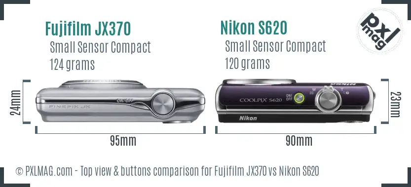 Fujifilm JX370 vs Nikon S620 top view buttons comparison