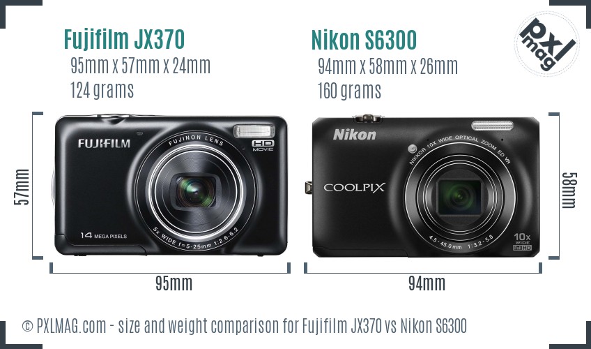 Fujifilm JX370 vs Nikon S6300 size comparison
