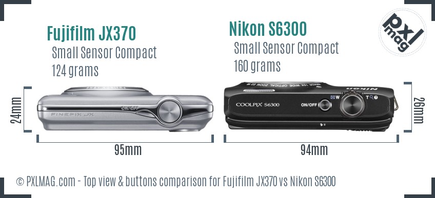 Fujifilm JX370 vs Nikon S6300 top view buttons comparison