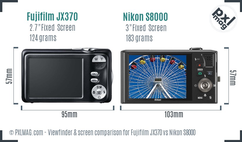Fujifilm JX370 vs Nikon S8000 Screen and Viewfinder comparison
