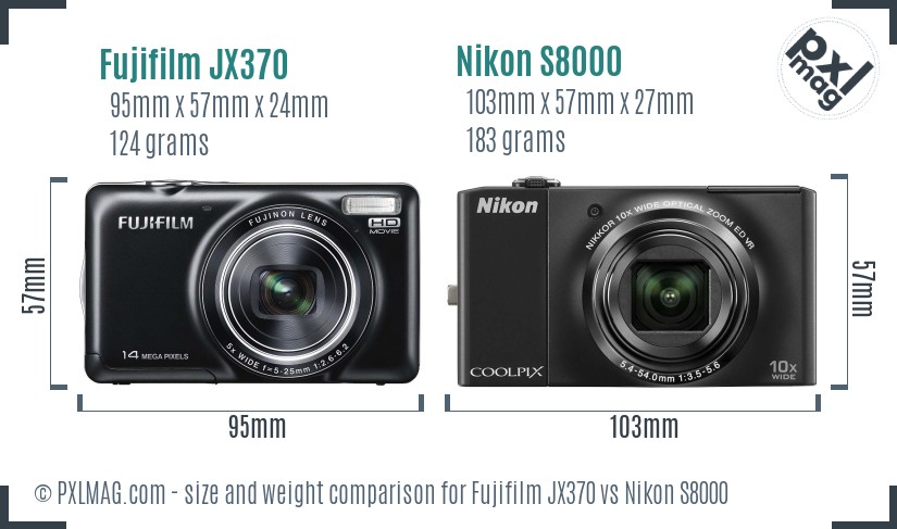 Fujifilm JX370 vs Nikon S8000 size comparison