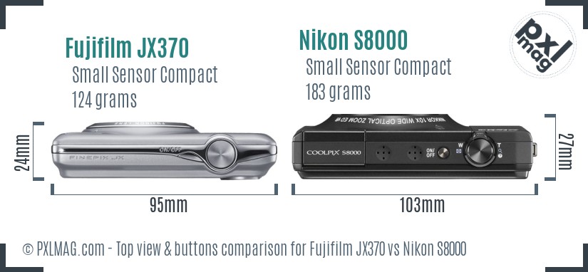 Fujifilm JX370 vs Nikon S8000 top view buttons comparison