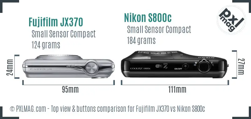 Fujifilm JX370 vs Nikon S800c top view buttons comparison