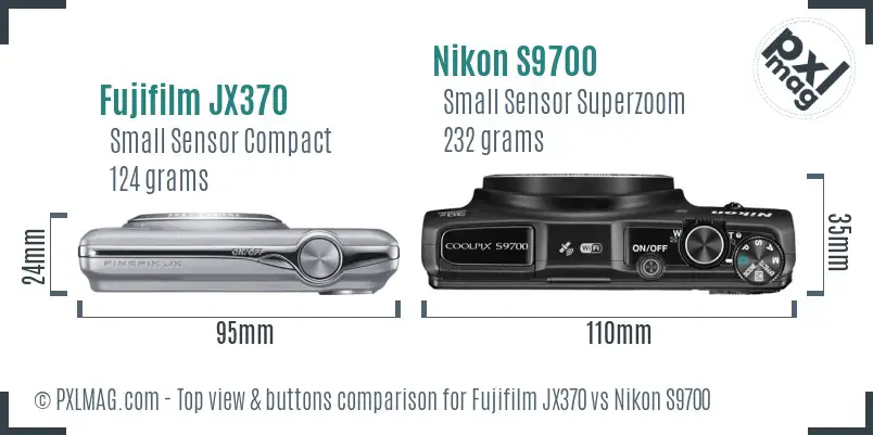 Fujifilm JX370 vs Nikon S9700 top view buttons comparison