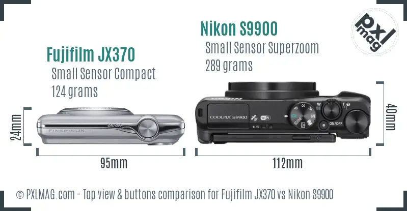 Fujifilm JX370 vs Nikon S9900 top view buttons comparison Fujifilm JX370 vs Nikon S9900 top view buttons comparison