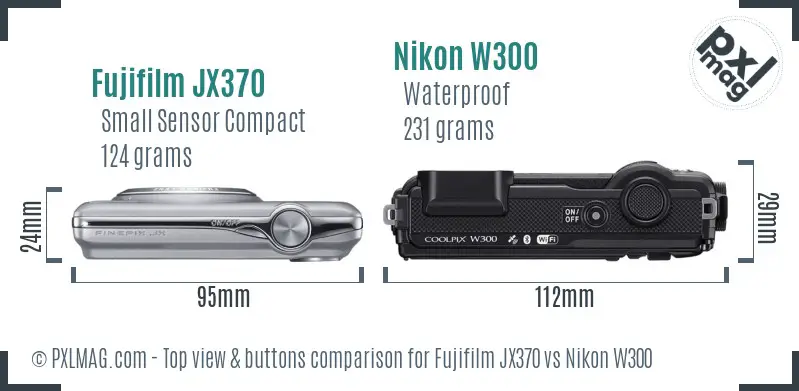 Fujifilm JX370 vs Nikon W300 top view buttons comparison