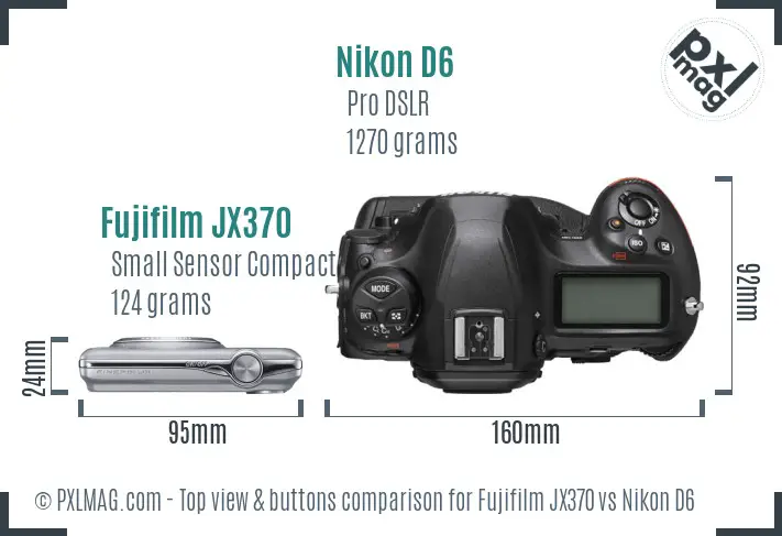 Fujifilm JX370 vs Nikon D6 top view buttons comparison