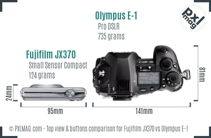 Fujifilm JX370 vs Olympus E-1 top view buttons comparison