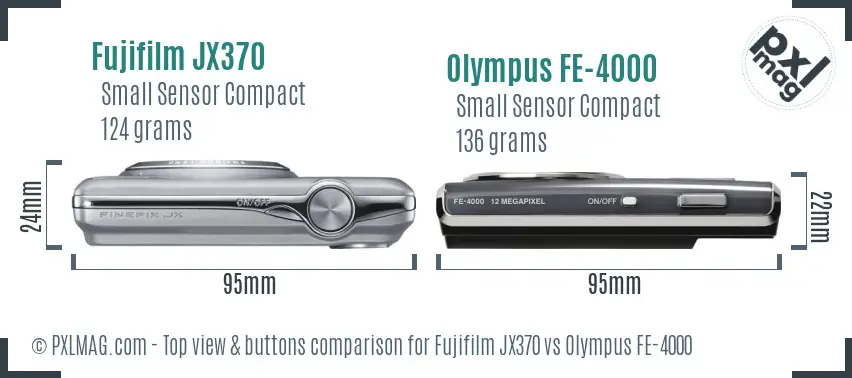Fujifilm JX370 vs Olympus FE-4000 top view buttons comparison Fujifilm JX370 vs Olympus FE-4000 top view buttons comparison