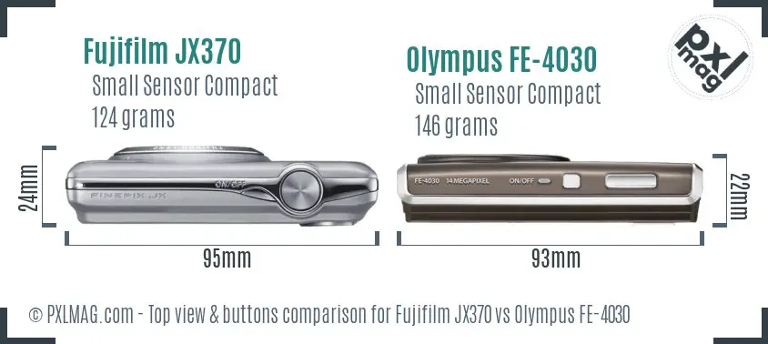 Fujifilm JX370 vs Olympus FE-4030 top view buttons comparison
