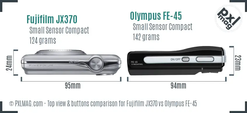 Fujifilm JX370 vs Olympus FE-45 top view buttons comparison Fujifilm JX370 vs Olympus FE-45 top view buttons comparison