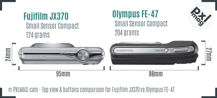 Fujifilm JX370 vs Olympus FE-47 top view buttons comparison