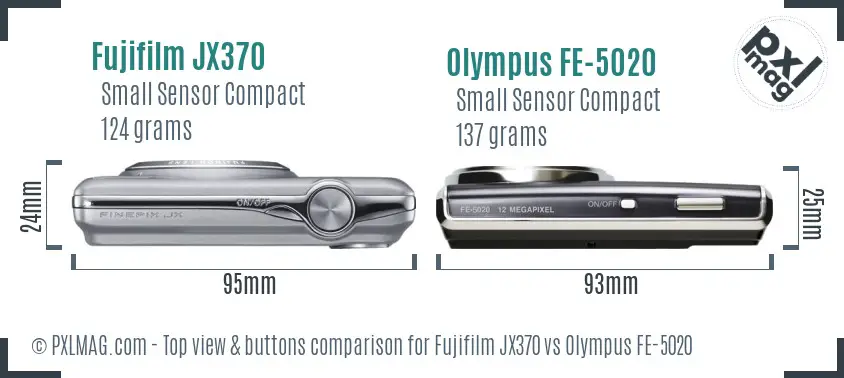 Fujifilm JX370 vs Olympus FE-5020 top view buttons comparison Fujifilm JX370 vs Olympus FE-5020 top view buttons comparison