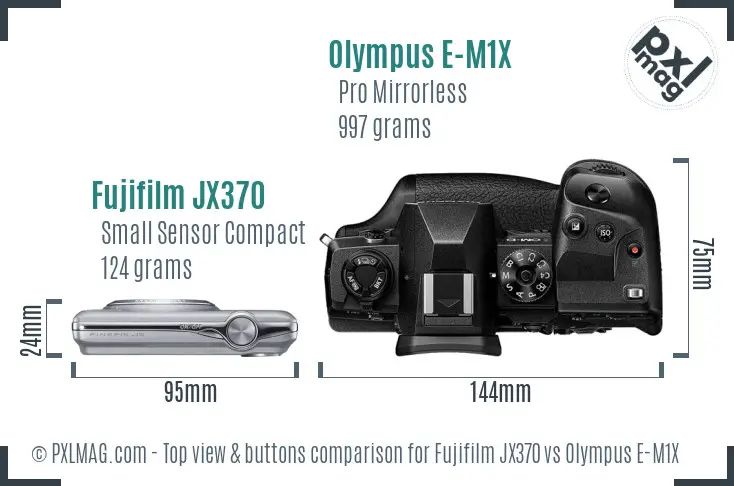 Fujifilm JX370 vs Olympus E-M1X top view buttons comparison
