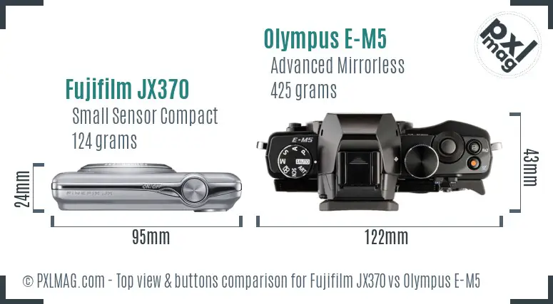 Fujifilm JX370 vs Olympus E-M5 top view buttons comparison