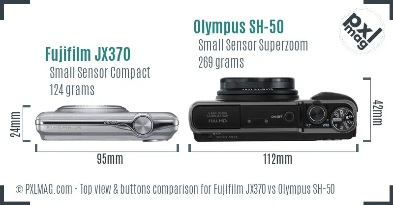 Fujifilm JX370 vs Olympus SH-50 top view buttons comparison