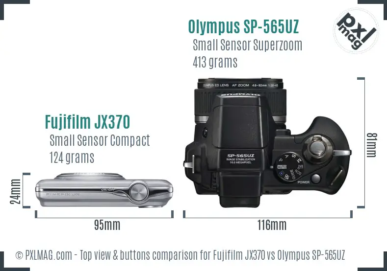 Fujifilm JX370 vs Olympus SP-565UZ top view buttons comparison