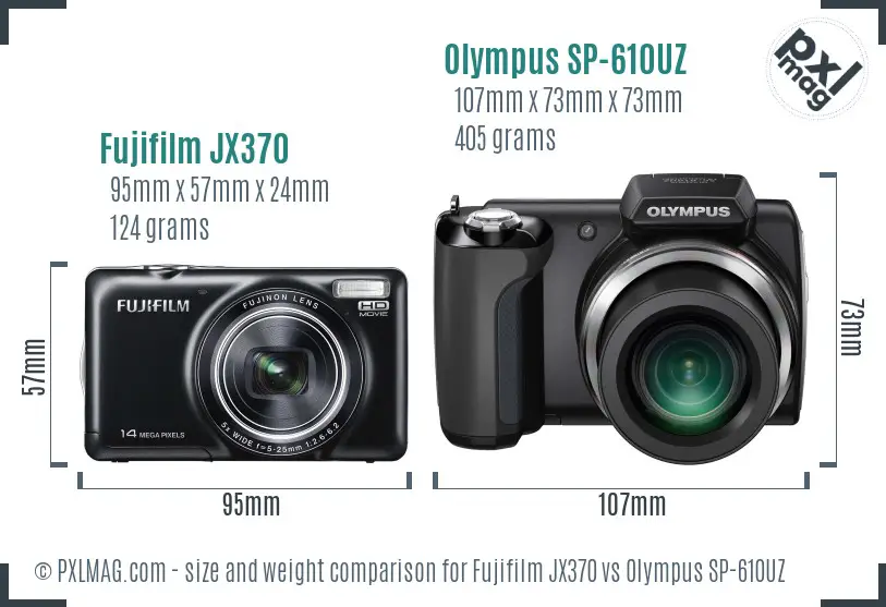 Fujifilm JX370 vs Olympus SP-610UZ size comparison Fujifilm JX370 vs Olympus SP-610UZ size comparison