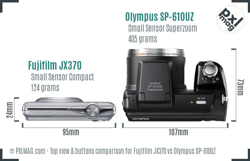 Fujifilm JX370 vs Olympus SP-610UZ top view buttons comparison Fujifilm JX370 vs Olympus SP-610UZ top view buttons comparison