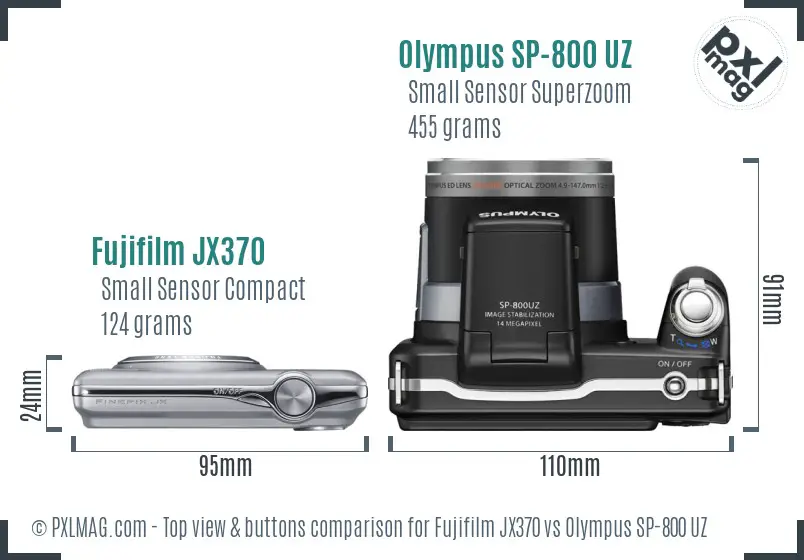 Fujifilm JX370 vs Olympus SP-800 UZ top view buttons comparison Fujifilm JX370 vs Olympus SP-800 UZ top view buttons comparison