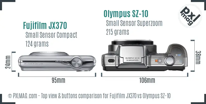 Fujifilm JX370 vs Olympus SZ-10 top view buttons comparison