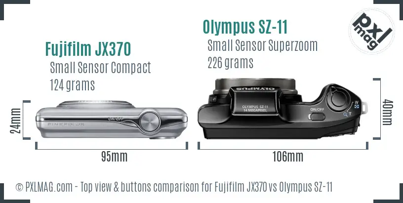 Fujifilm JX370 vs Olympus SZ-11 top view buttons comparison Fujifilm JX370 vs Olympus SZ-11 top view buttons comparison