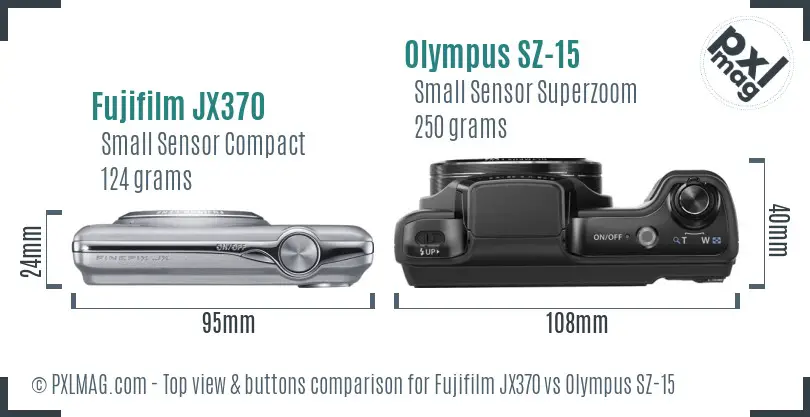 Fujifilm JX370 vs Olympus SZ-15 top view buttons comparison