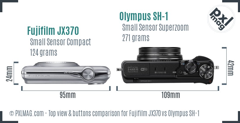 Fujifilm JX370 vs Olympus SH-1 top view buttons comparison