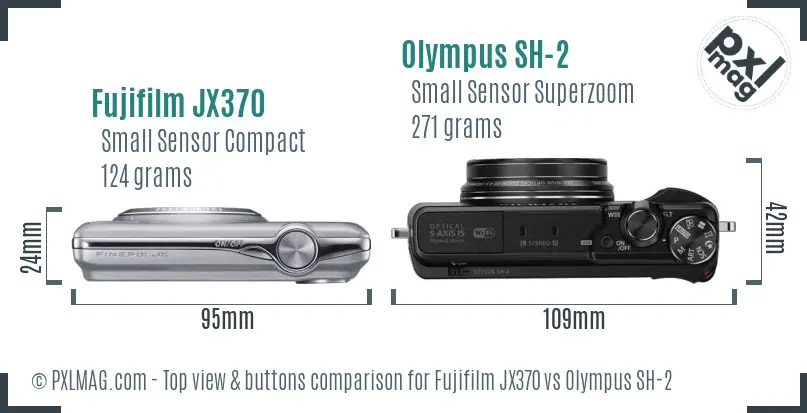 Fujifilm JX370 vs Olympus SH-2 top view buttons comparison