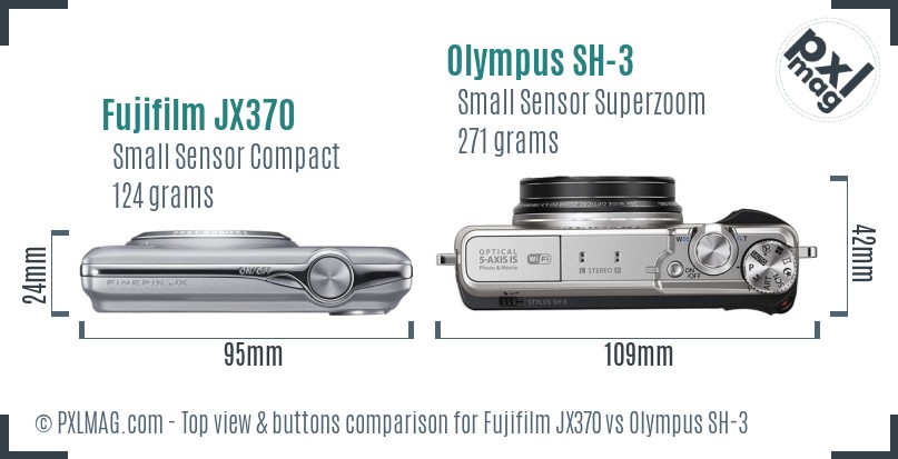 Fujifilm JX370 vs Olympus SH-3 top view buttons comparison