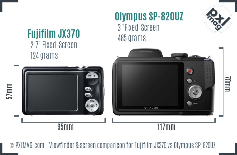 Fujifilm JX370 vs Olympus SP-820UZ Screen and Viewfinder comparison
